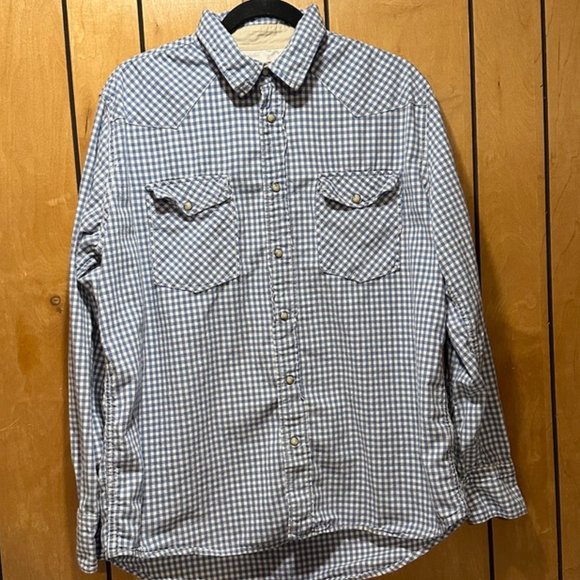Jeffrey Max Long Sleeve Pearl Snap Buttons Shirt Gingham Light Blue Mens - Picture 1 of 9